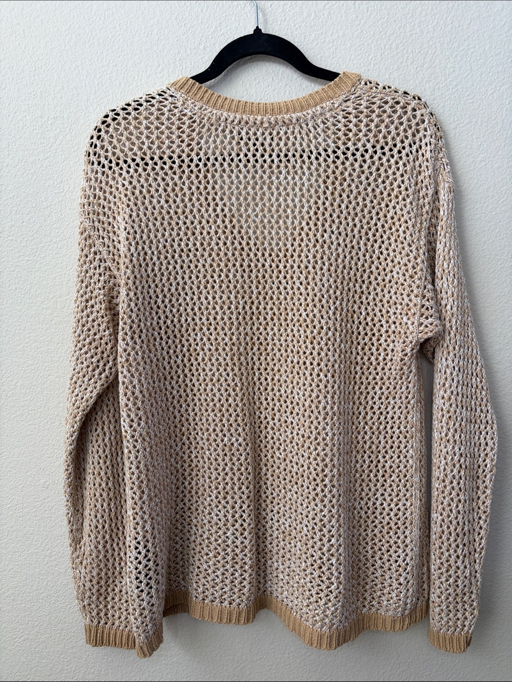 Tommy Hilfiger Open Knit V-Neck Sweater Beige & White Size Large - Picture 7 of 7